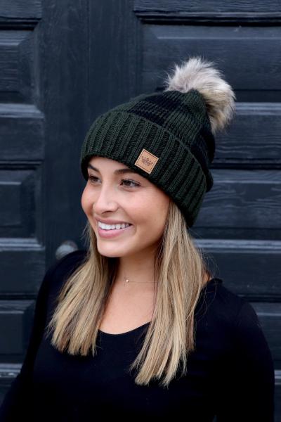 Green Buffalo Plaid Beanie with PomPom picture