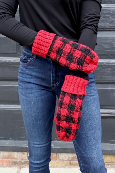 Red & Black Mittens Fleece Lined picture