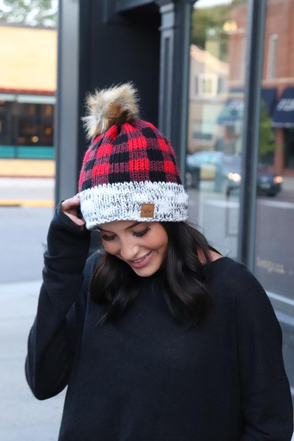 Buffalo Plaid Hat with PomPom picture