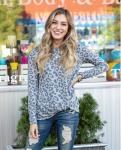 Grace & Lace Grey Cheetah Twist Hem Pullover