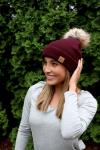 Wine Fleeced Lined Beanie with PomPom