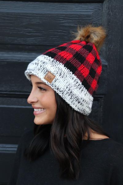 Buffalo Plaid Hat with PomPom