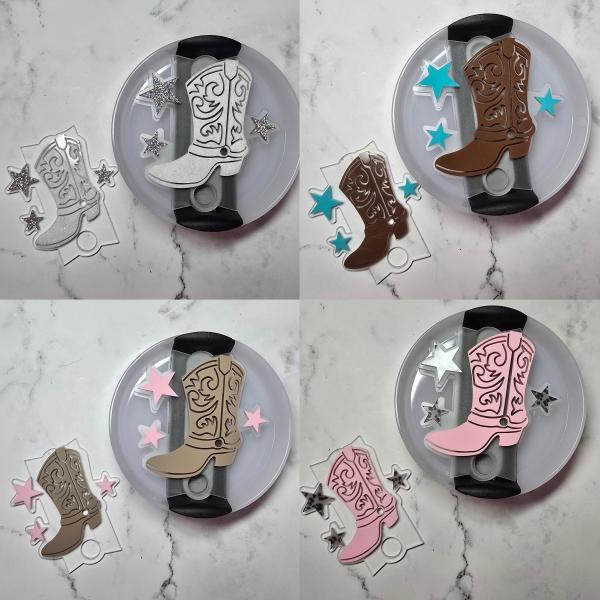 Cowboy / Cowgirl Boot- Tumbler Lid Tag 2.0 Lid Style