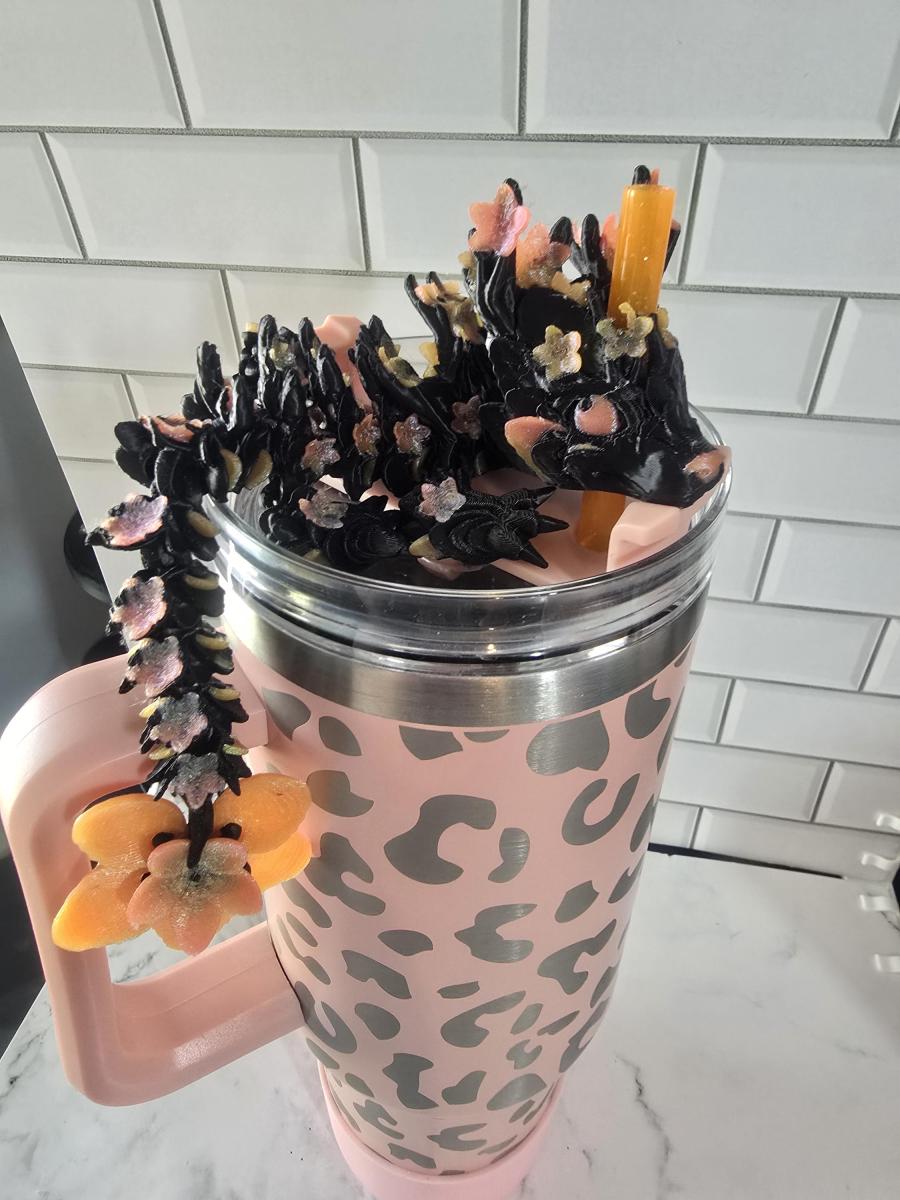 Autumn Cherry Blossom Dragon - Multi-color Large Straw Topper picture