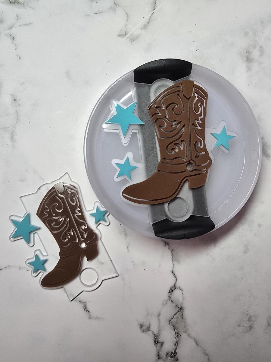 Cowboy / Cowgirl Boot- Tumbler Lid Tag 2.0 Lid Style picture