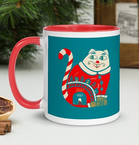 Christmas Cat Mug with Color Inside