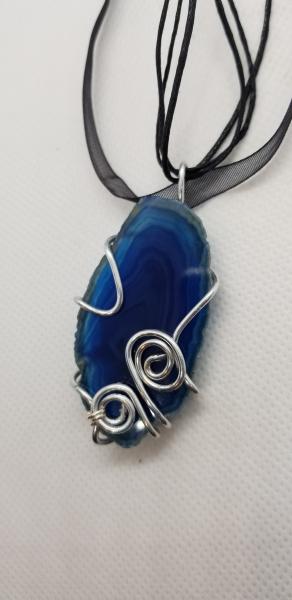 Wire Wrapped Blue Geode necklace picture