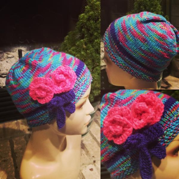 Youth hat with hot pink roses