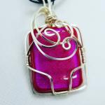 Hot Pink wire wrapped dichroic glass pendant
