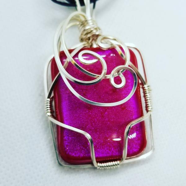 Hot Pink wire wrapped dichroic glass pendant picture