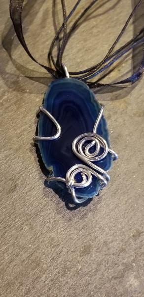 Wire Wrapped Blue Geode necklace picture