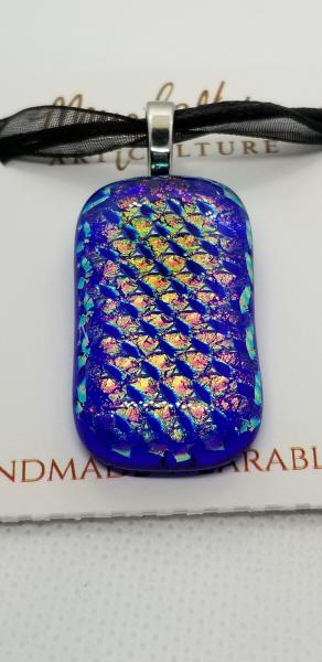 Mermaid dichroic pink & blue glass necklace picture