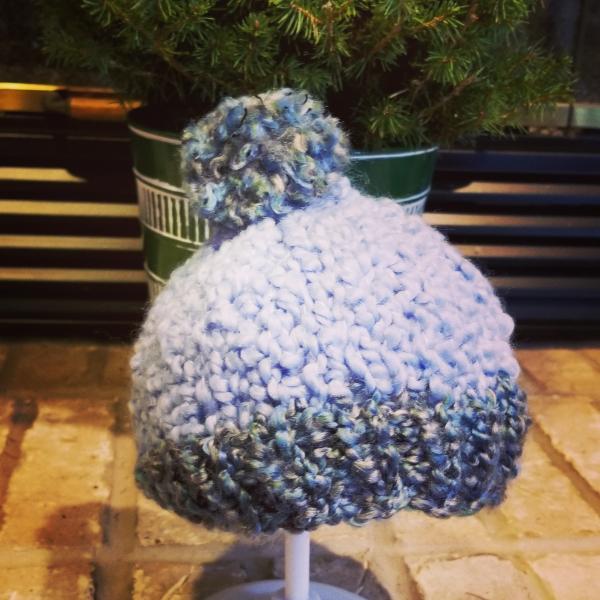 Blue baby hat with pompom picture