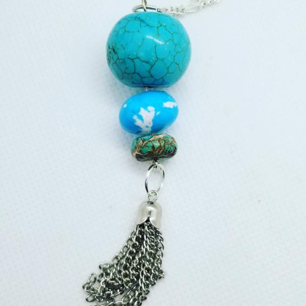 Triple Turquoise with silver chain tassle