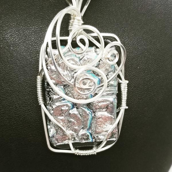 Silver wire wrapped dichroic glass pendant picture