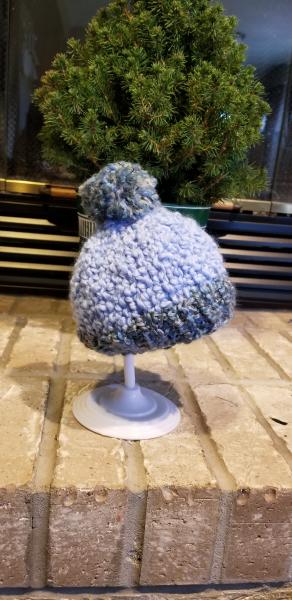 Blue baby hat with pompom picture
