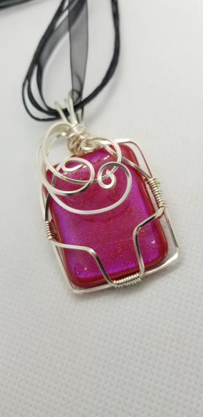 Hot Pink wire wrapped dichroic glass pendant picture