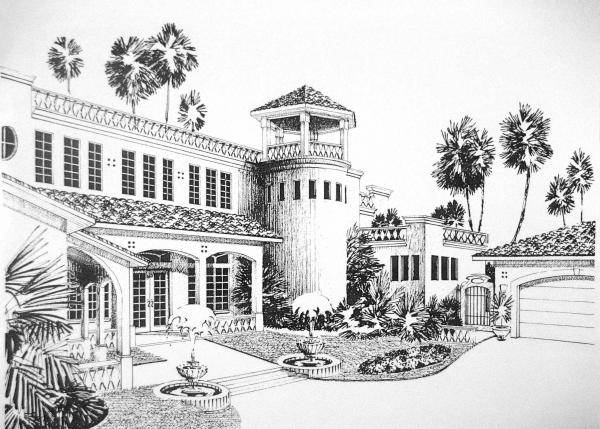 Pen & Ink architectural rendering perspective of your home from your photographs picture