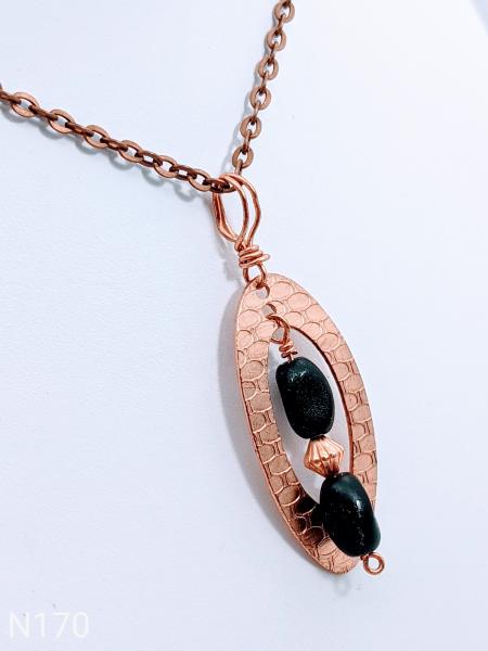 Textured copper necklace with black glass beads