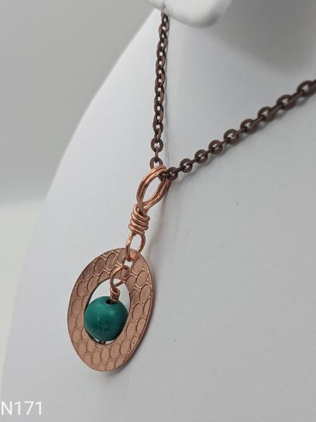 Textured copper necklace with Turquoise.