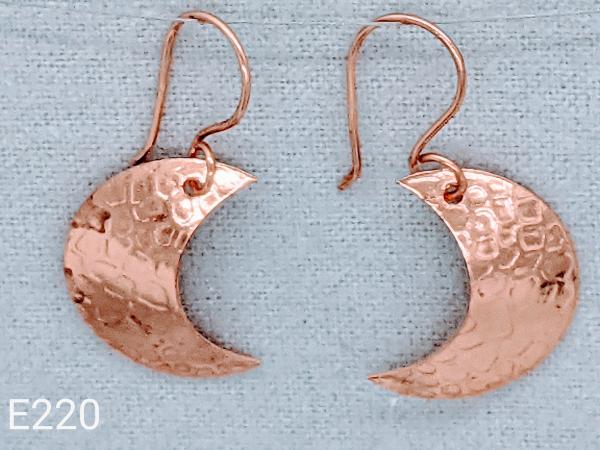 Copper crescent moon earrings with texture