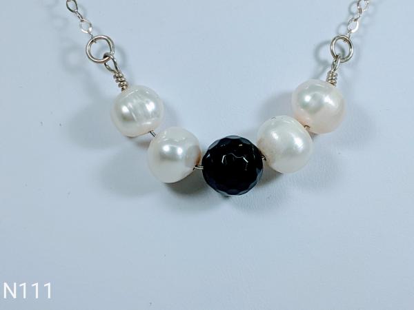 Pearls with faceted Black Onyx on Sterling Silver