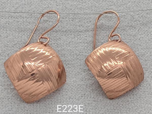 Cupped square textured copper earrings