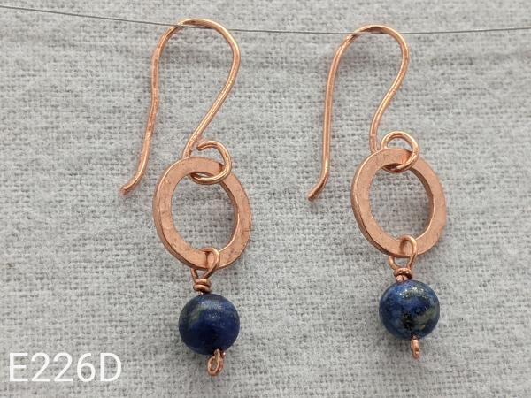 Textured copper earrings with lapis beads