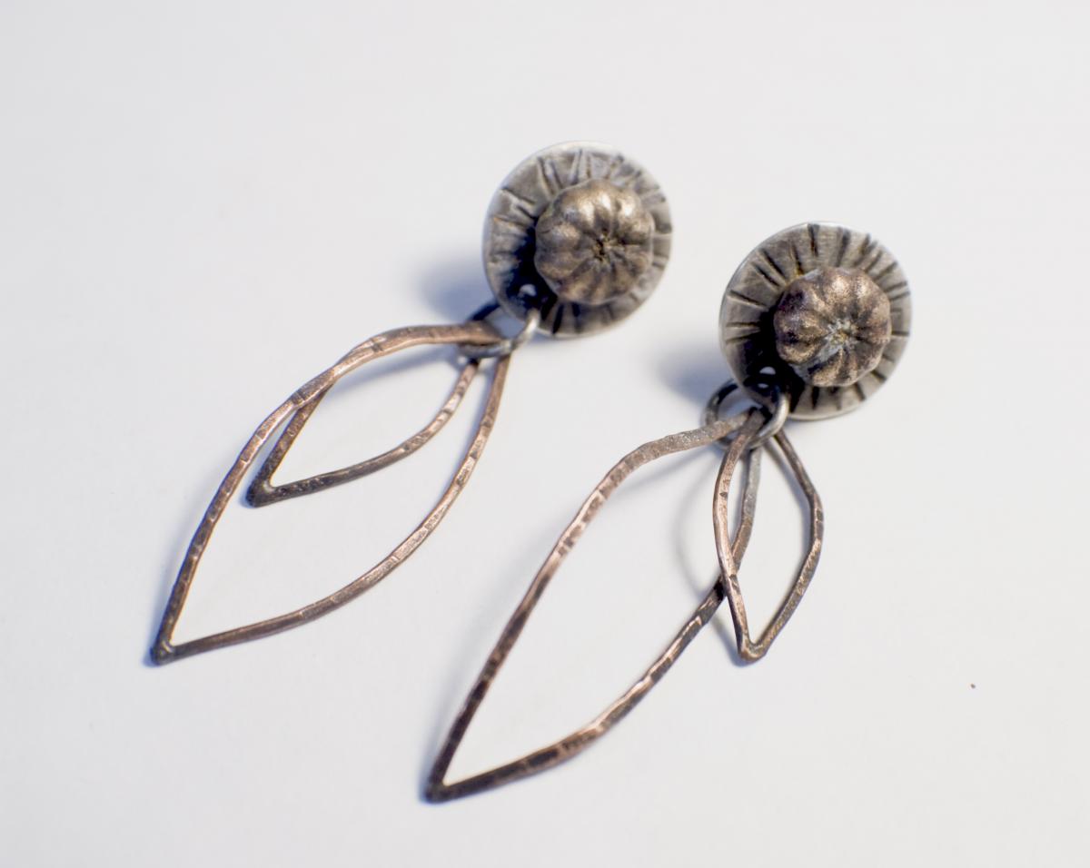 Rustic Berry studs with leaf dangle picture