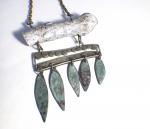 Long leaf boho necklace with turquoise enameled leaves