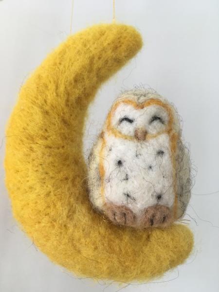 Felted Wool Owl in the Moon picture