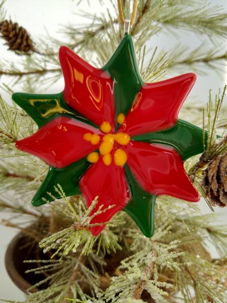 Fused Glass Red Poinsettia Ornaments