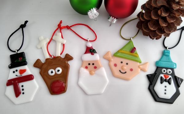 Fused Glass Ornament Set - Santa and His North Pole Friends