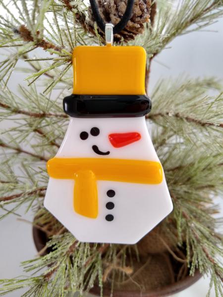 Fused Glass Snowman Ornament - Hawkeye