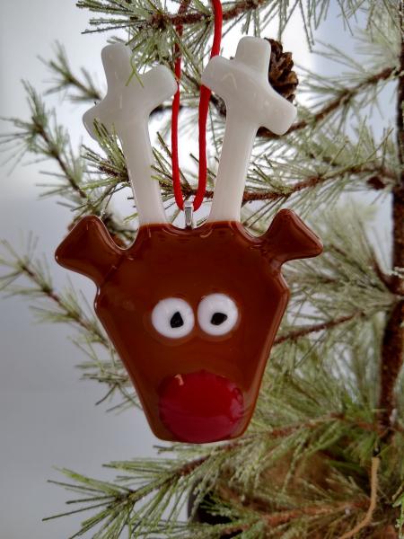 Fused Glass Rudolph Ornament