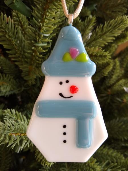 Fused Glass Snowman Ornament - Rosie