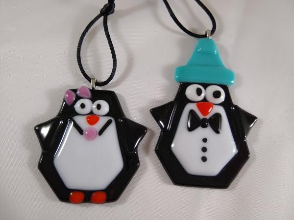 Fused Glass Penguin Ornaments - Set of 2
