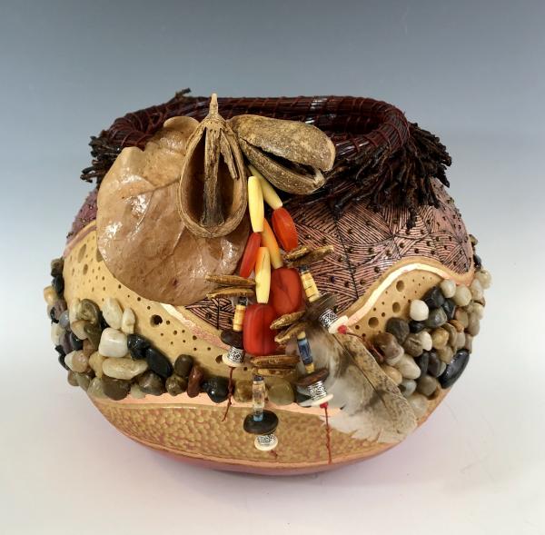 Modios Vessel with Pine Needles and Pear Pods picture