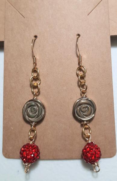 Golden Ruby Kisses Earrings, swarovski crystal earrings,  beaded earrings picture