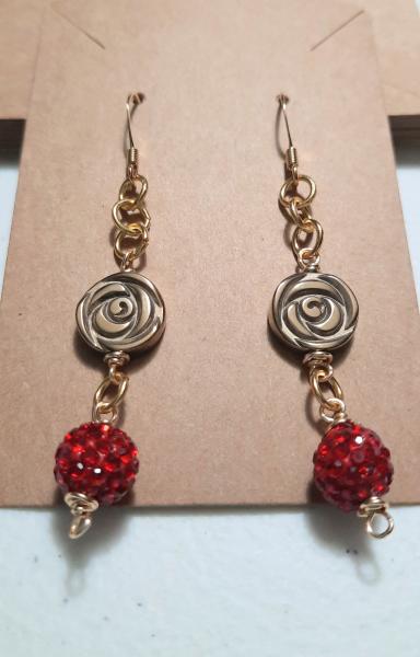 Golden Ruby Kisses Earrings, swarovski crystal earrings,  beaded earrings picture