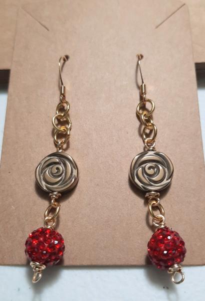 Golden Ruby Kisses Earrings, swarovski crystal earrings,  beaded earrings picture