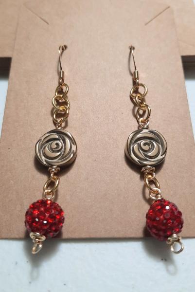 Golden Ruby Kisses Earrings, swarovski crystal earrings,  beaded earrings picture