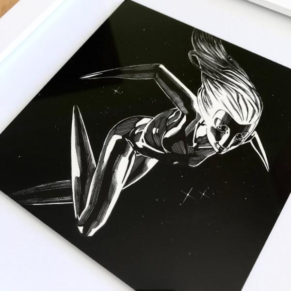 Original Framed Ink Scratchboard: Monster Buddy Project, Queen of the Stars