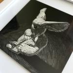 Original Framed Ink Scratchboard: Monster Buddy Project, Lonely Beast