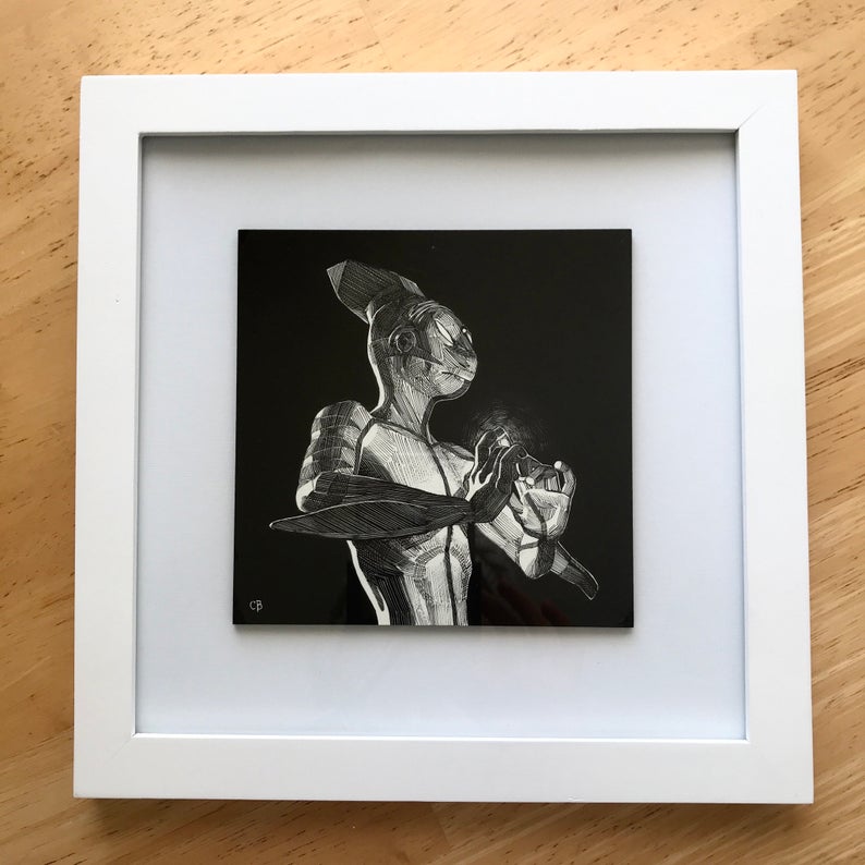 Original Framed Ink Scratchboard: Monster Buddy Project, Creature of Light picture