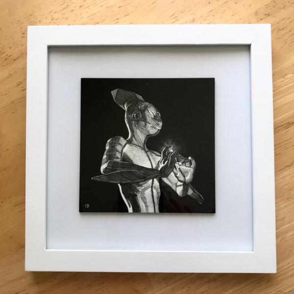 Original Framed Ink Scratchboard: Monster Buddy Project, Creature of Light picture