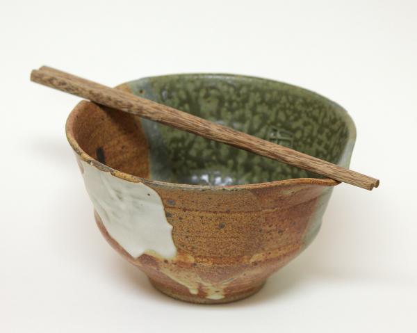 Rice Bowl in Mat/ Blue Ash Glaze with wood chopsticks picture