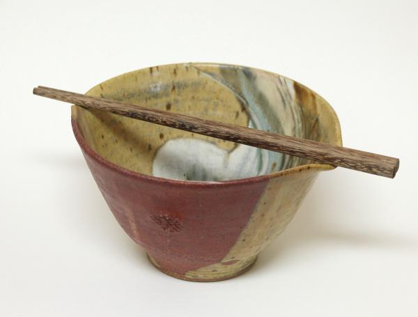 Rice Bowl in Mat/ Shino Glaze with wood chopsticks