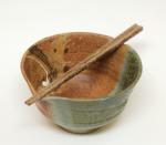Rice Bowl in Mat/ Blue Ash Glaze with wood chopsticks