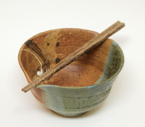 Rice Bowl in Mat/ Blue Ash Glaze with wood chopsticks picture